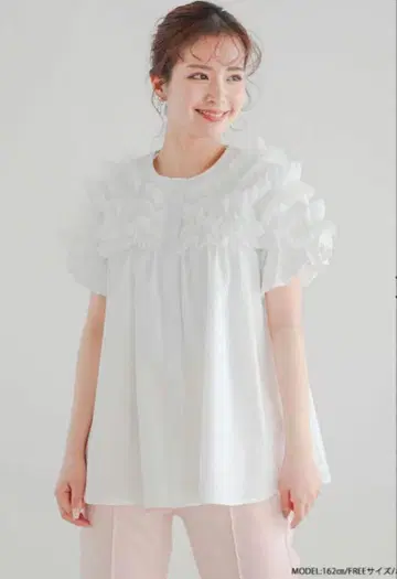 fitmore 튤 레이스 프릴 블라우스 화이트