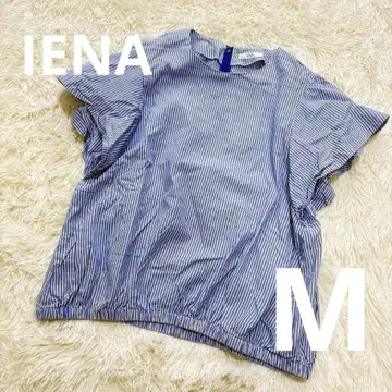 새상품급 IENA 이에나 스트라이프 벌룬 프릴 반팔 셔츠 블루 M