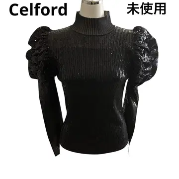 미사용 Celford 스팽글 자수 퍼프 슬리브 니트 풀오버 M