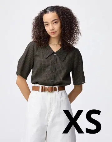 지유 빅 칼라 블라우스 새상품 미사용 여성용 체크 xs