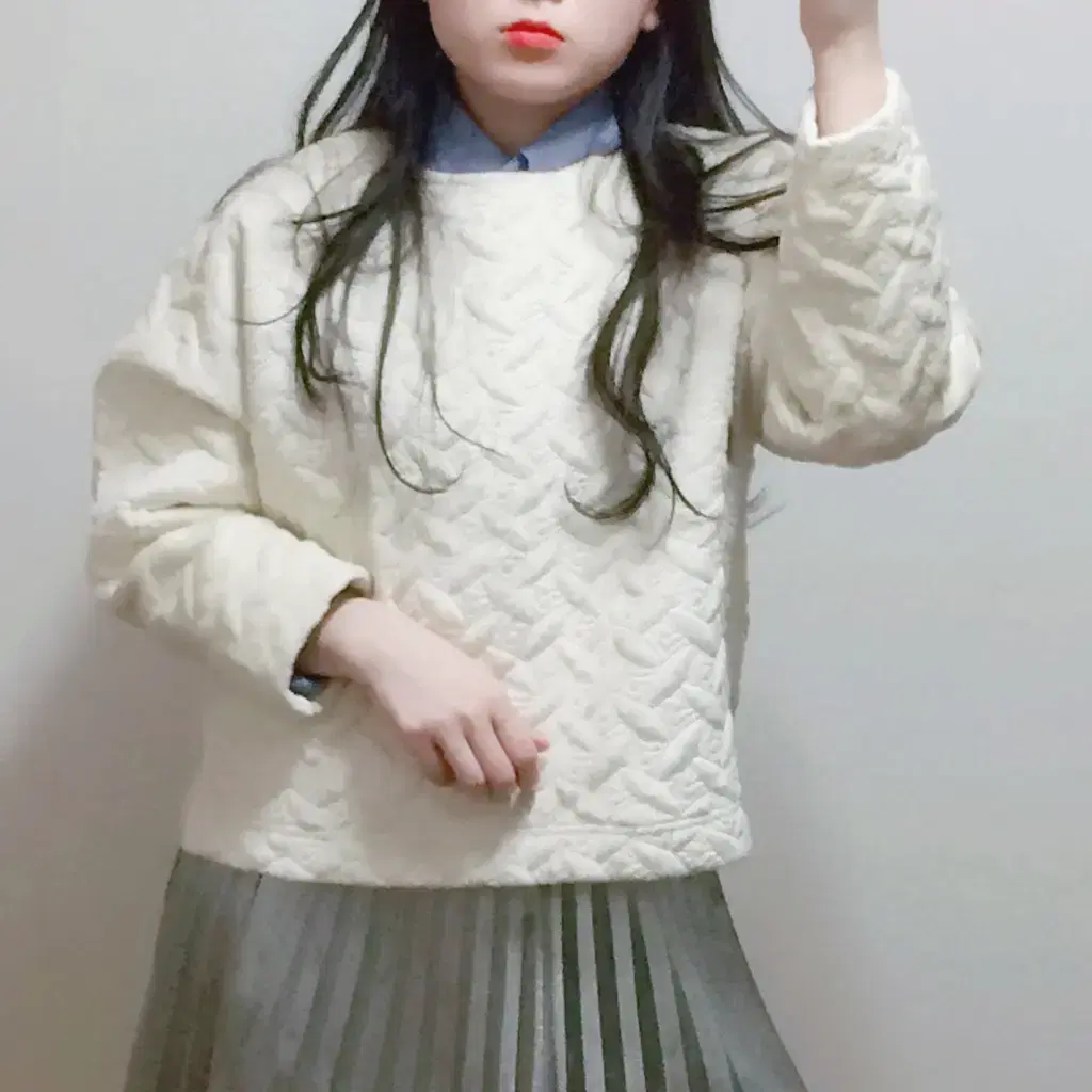 Knit 2+1/Freckle Ivory Embossed Fur Top