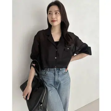 미사용 새상품 anuans 시어 테일러드 셔츠 BLACK 블랙 S 사이즈