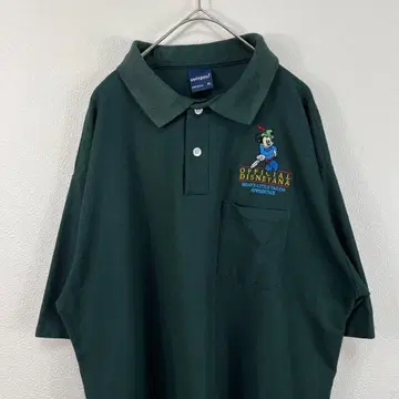 90s USA제 official disneyana 자수 피케 셔츠 그린