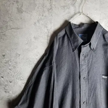 린넨 버튼 다운 셔츠 블랙 린넨 100% 원톤 3XL