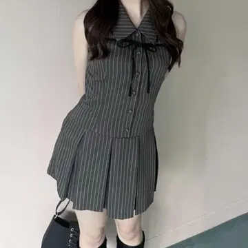 OLIVE des OLIVE 슬리브리스 셔츠 미니 원피스 차콜
