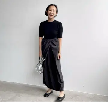 LOUNIE 루니 사토 카나코 콜라보 타프타 도킹 니트 원피스