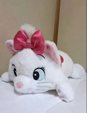마리 봉제 인형 화이트 바디 핑크 리본