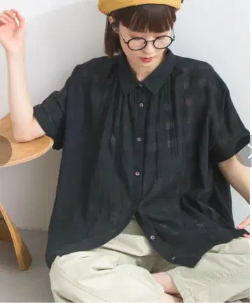 lupilien 루피리안 시어 체크 돌먼 셔츠 블라우스 블랙