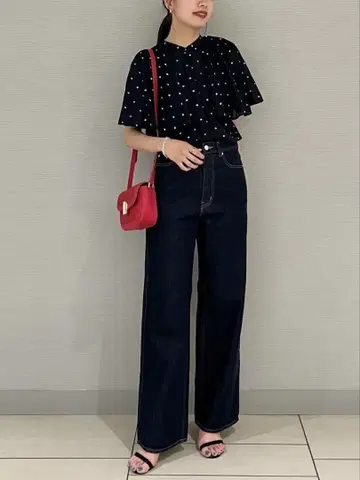 투모로우랜드 캔디 도트 자수 케이프 칼라 블라우스