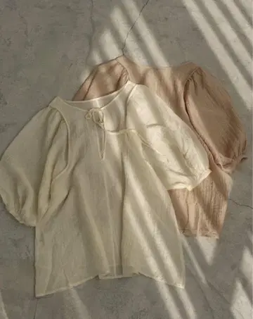엘름 alumu. 볼륨 시스루 블라우스 orange beige