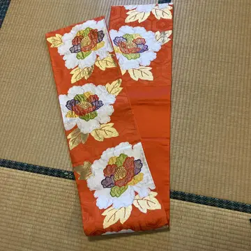 꽃무늬 자수 후쿠로 오비 오렌지