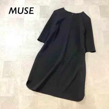 MUSE 심플 플레인 원피스 오분 소매 블랙