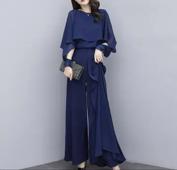 네이비 프릴 소매 팬츠 셋업