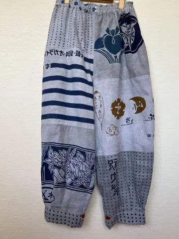 빈티지 원단 리메이크 수건 먹물 염색 커프스 팬츠 벌룬 팬츠 편안한 팬츠