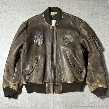 가죽 ma-1 와펜 브라운 L 플라이트 자켓