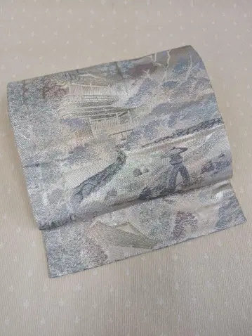후쿠로 오비 실버 풍경 무늬 순수 실크 육통 무늬