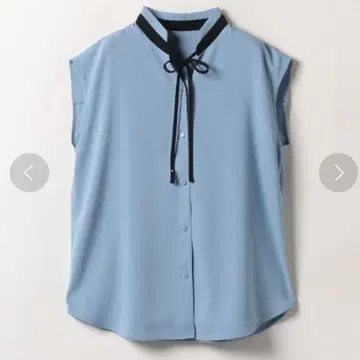 allureville 알아바일 배색 내로우 타이 슬리브리스 블라우스