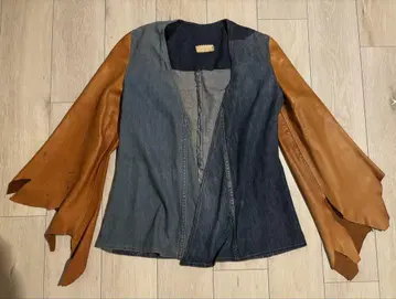 60s 70s 가죽 절개 데님 자켓 빈티지 여성용