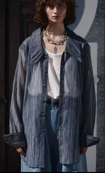 Seyto 시스루 와이드 칼라 셔츠