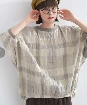 lupilien 루피리안 믹스 체크 돌먼 빅 블라우스