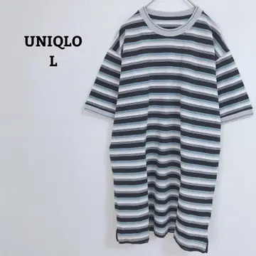 유니클로 티셔츠 보더 반팔 면 혼방 캐주얼 크루넥 L