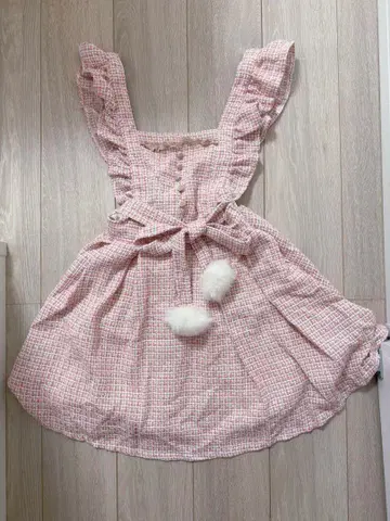 LIZLISA 리즈리사 원피스 트위드 체크 폼폼 장식