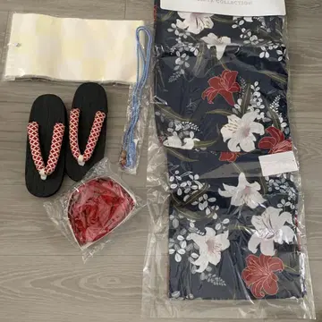 꽃무늬 유카타, 오비, 일본 나막신, 복조리 세트
