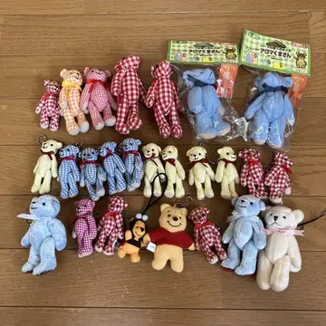 새상품 쇼와 레트로 체크 무늬 리본 포함 키링 테디베어 외 묶음 판매