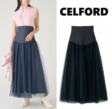CELFORD 셀포드 하이웨스트 샤샤 스커트 네이비 23SS