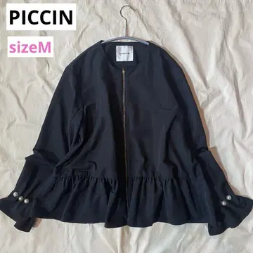 PICCIN 피칭 소매 펄 페플럼 지퍼 블루종 블랙 사이즈 M