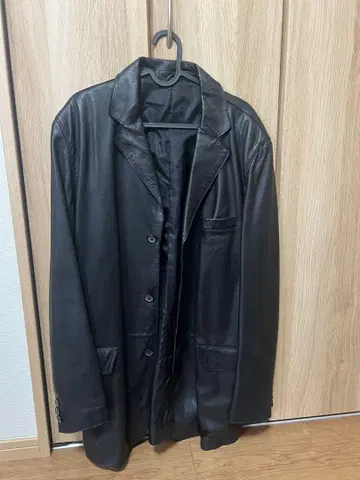 VINTAGE CLUB 블랙 가죽 코트 LL