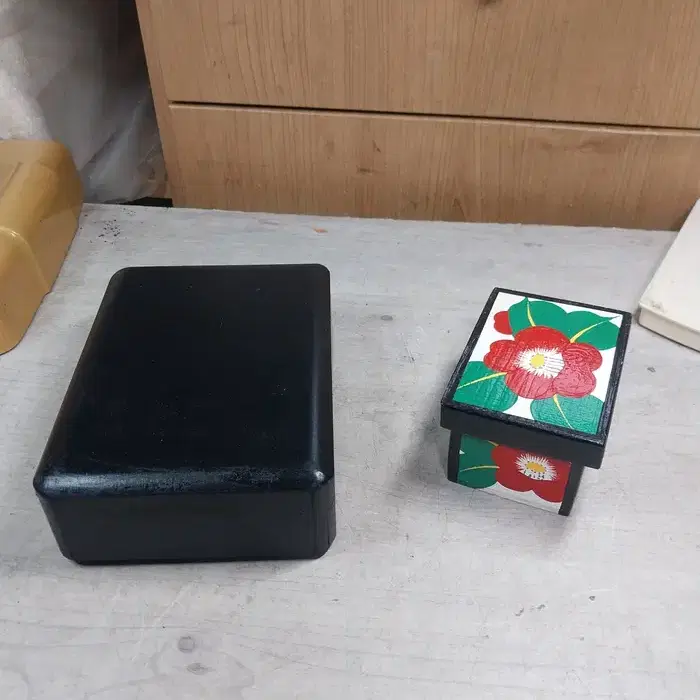 1970 Japanese Solid Wood Inkstone Box and Small Jewelry Box