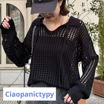 Ciaopanictypy 메쉬 카라 부착 스키퍼 니트 블랙