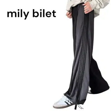 mily bilet 사이드 리본 2WAY 소재 절개 와이드 트랙 팬츠 S
