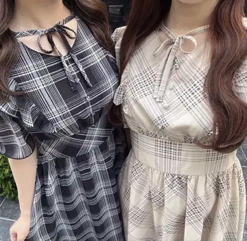 evelyn 체크 무늬 롱 원피스