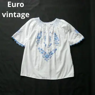 Euro vintage 유로 빈티지 화이트 블루 자수 상의 구제 의류