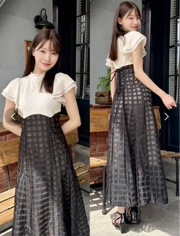 dazzlin 시어 체크 코르셋 원피스