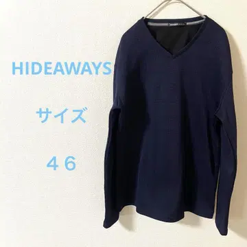HIDEAWAYS 하이드어웨이 니콜 네이비 체크 무늬 V넥 두꺼운 원단