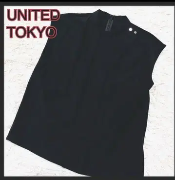 UNITED TOKYO 블랙 블랙 블라우스 슬리브리스 비대칭