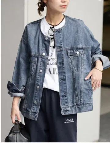 새상품급 저널 스탠다드 레리움 노카라 데님 자켓 블루