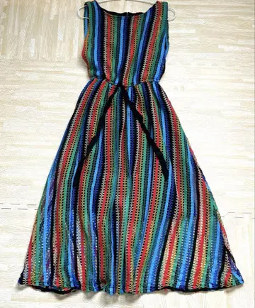 Anthropologie 슬리브리스 멀티 컬러 스트라이프 롱 원피스