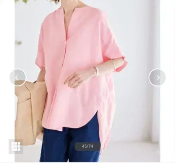 레이온 린넨 노카라 블라우스