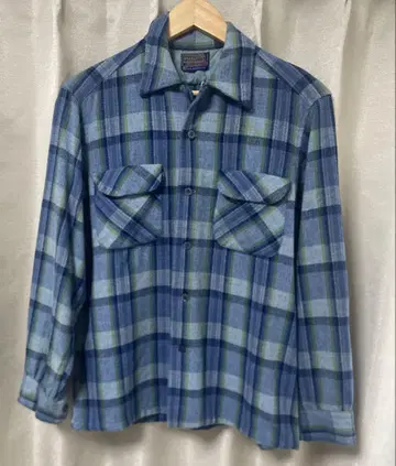 60s PENDLETON 오픈 카라 보드 셔츠 체크 블루 M