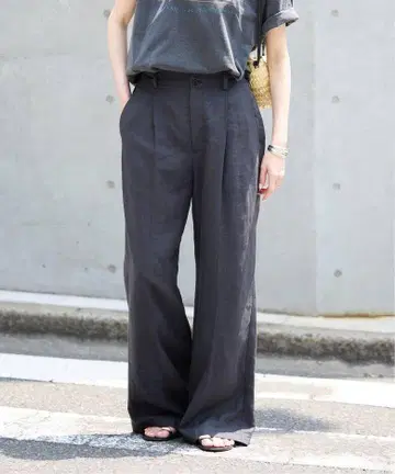 SLOBE IENA 린넨 와이드 팬츠 슬랙스 다크 그레이