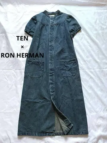 TEN RON HERMAN 퍼프 슬리브 데님 원피스 반팔 노카라