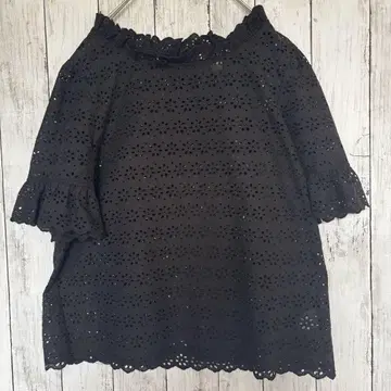 브룩스브라더스 블라우스 블랙 XL 컷워크 프릴 스탠드 카라