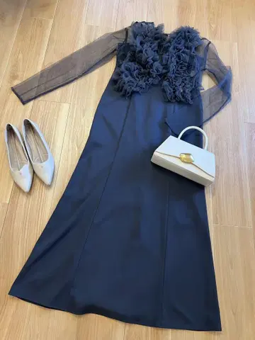 네이비 프릴 드레스 셋업
