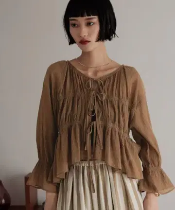 LOWRYSFARM 요류 셔링 셔츠 6S 새상품 브라운