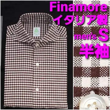 Finamore 반팔 셔츠 남성용 S 이탈리아제 깅엄 호리존탈 칼라