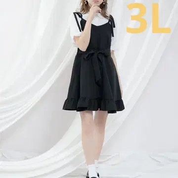 어깨 리본 프릴 잔스카 원피스 블랙 숏 유메텐보